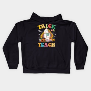 Groovy Halloween Trick or Teach Retro Floral Ghost Teacher T-Shirt Kids Hoodie